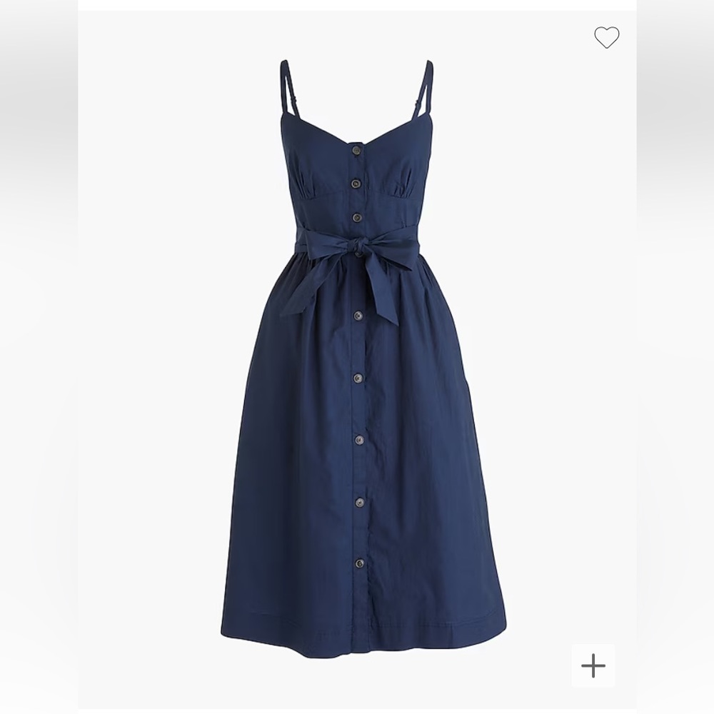 NWT J.Crew, Classic button-front sundress in cotton poplin, navy, size 14.